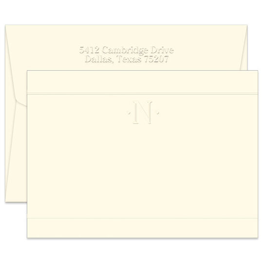 Triple Thick One Initial Flat Note Cards - Embossed